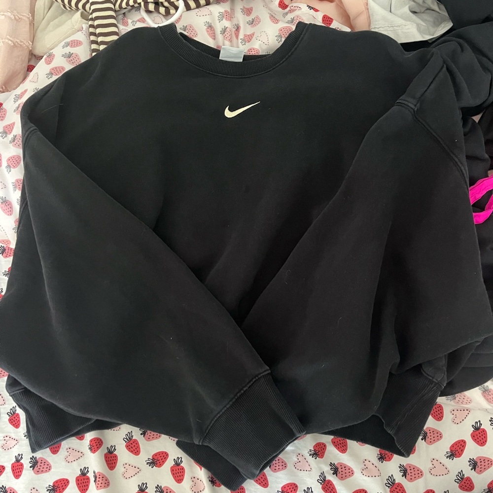 Nike Black Crew Sweatshirt with White Swoosh